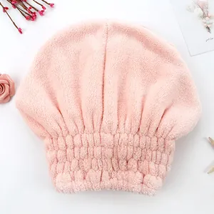 Gorro de secado de cabello de vellón de coral rosa para mujer, toalla ultra absorbente