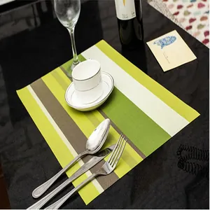 Tovaglietta americana a righe in PVC resistente al calore in verde lime e marrone