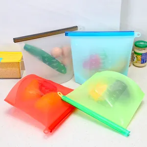 Set of four 1500ML colorful silicone reusable food storage bags with seal bars