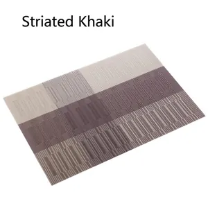 Minimalist striped khaki heat-insulated woven placemat for dining table protection