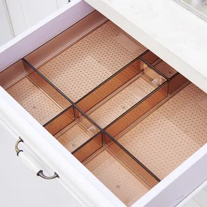Transparent amber plastic drawer organizer bins set for kitchen or makeup storage