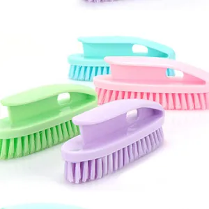 Set of colorful plastic multi-purpose laundry and shoe brushes with stiff bristles