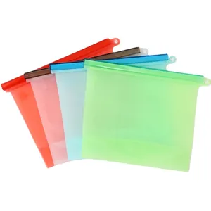 Reusable silicone food storage bags with airtight vacuum seal for kitchen organization