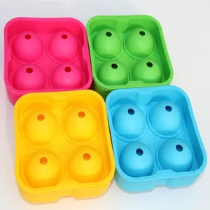Stampi per sfere di ghiaccio in silicone a 4 fori alimentare in quattro colori vivaci
