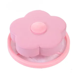 Sac en maille flottant rose en forme de fleur pour enlever les poils en machine à laver