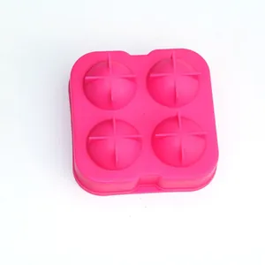 Stampo per palline di ghiaccio in silicone rosa a 4 fori per cubetti di ghiaccio tondi