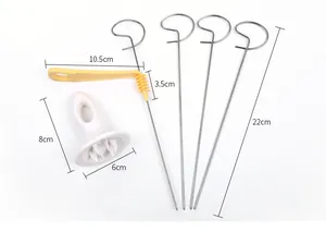 Manual spiral potato slicer set detail view with dimensions of skewers and handles