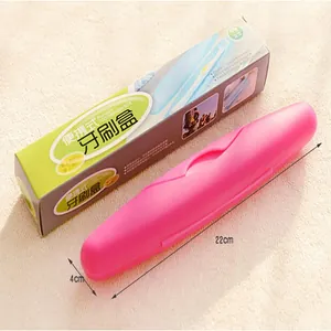 Vue détaillée de l'étui à brosse à dents de voyage rose portable de 22 cm avec emballage