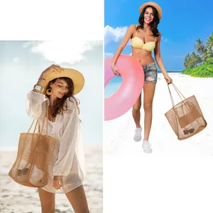 Grand sac de plage en maille tissée pour la natation d'été et le rangement côtier