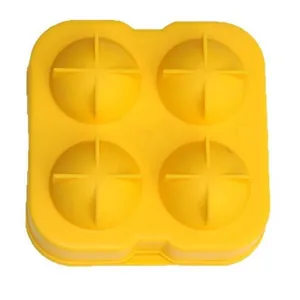 Stampo per palline di ghiaccio giallo a 4 fori in silicone alimentare, facile estrazione
