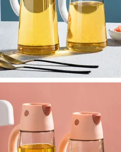 Detail of the leak-proof lid and ergonomic handle on these glass oil dispenser bottles