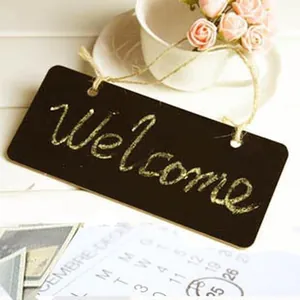 Mini hanging wooden message board with gold glitter Welcome text and hemp rope hanger