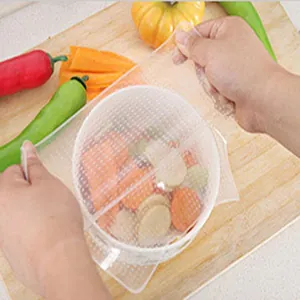 Reusable Food Grade Silicone Wrap Stretch Lids Washable Seal Covers for Bowls Containers Kitchen Fresh Keeping Wraps