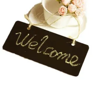 Rustic mini hanging wooden chalkboard sign with Welcome text for home or shop decor