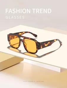 Gafas de sol de aviador cuadradas retro con montura de carey y lentes amarillas para adultos