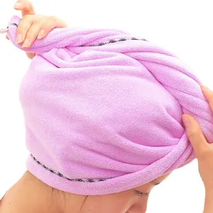 Toalla de microfibra morada superabsorbente y gruesa para secar el pelo de mujer