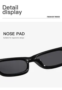 Gros plan détaillé de lunettes de soleil rectangulaires noires avec repose-nez