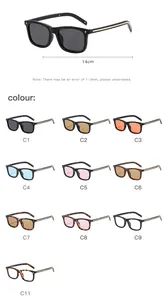 Sélection de 10 couleurs de lunettes de soleil carrées rétro avec monture de 14 cm