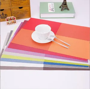 Multicolor woven heat-resistant PVC placemats with premium checkered pattern for dining table