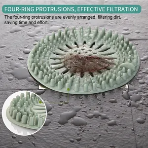 Durable silicone drain hair catcher with 4-ring protrusion design for bathroom sink