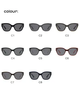 Collection of stylish cat-eye children's sunglasses in eight vibrant frame color options.