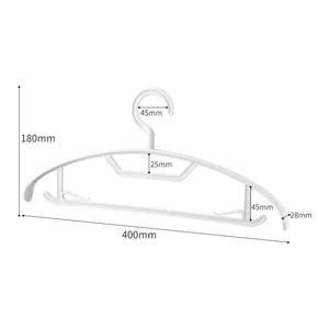 White semi-circular plastic clothes hanger with non-slip wide shoulder and dimensions