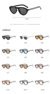 Displaying multiple colors of vintage cat eye sunglasses with rivets and 14cm width
