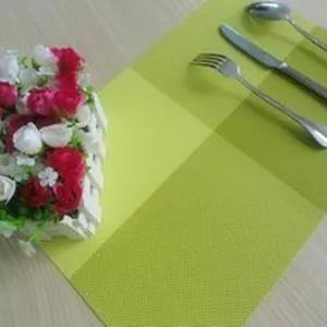Durable PVC heat-resistant placemat with lime green grid pattern for dining table