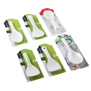Food grade non-stick PP plastic rice spoons with various designs in retail packaging