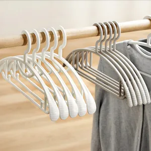 Durable non-slip wide shoulder plastic hangers for adult clothing in white and grey colors