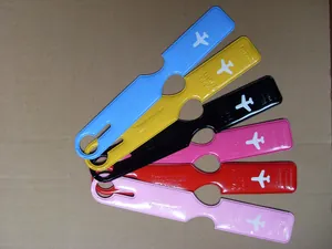 Set of six colorful PVC airplane luggage tags for travel suitcase identification