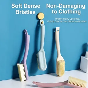 Soft Bristle Long Handle Shoe Brush Plastic Cleaning Brush With Hanging Hole For Shoes Clothes Home Bathroom Household Cleaning Tools