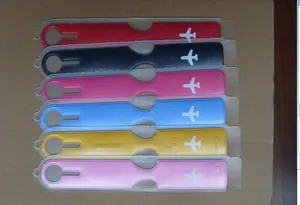 Detailed view of durable colorful airplane luggage tags shown in multiple vibrant shades