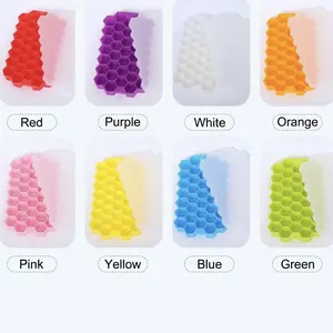 37 Cavities Honeycomb Silicone Ice Cube Tray With Lid Hexagonal Flexible Easy Release Stackable Reusable Ice Mold For Kitchen Bar