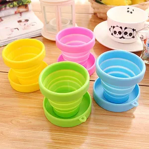 Portable Foldable Silicone Cup Food Grade Telescopic Rinsing Cup With Lid For Outdoor Travel Sports Candy Color Drinking Cup
