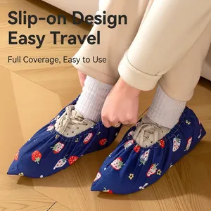 Reusable non-slip fabric shoe covers with strawberry pattern for kids indoor and school use