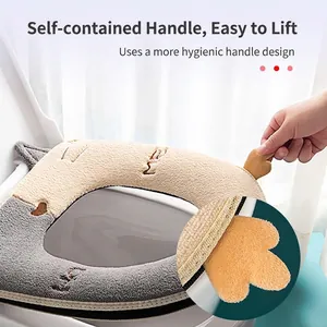 Warm plush universal toilet seat cover with a hygienic handle and zipper closure system
