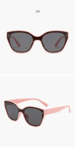 Detailed view of pink and black children sunglasses from front and side angles.