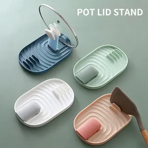Support de Couvercle de Casserole Pliable et Support de Spatule Intégré Organisateur de Cuisine en Plastique PP Repose-cuillère avec Plateau d'Égouttage