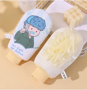 Creative bath mitts with Van Gogh art and mesh scrub flower for gentle skin exfoliation