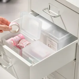 Clear rectangular PP plastic storage box for desktop and drawer organization.