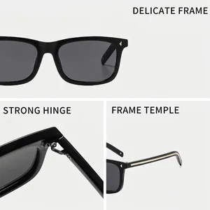 Lunettes de soleil carrées vintage avec monture noire et protection UV pour hommes et femmes