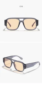 Gafas de sol de piloto cuadradas con montura gris y lentes ámbar en dos vistas