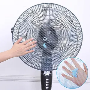 Blue honeycomb mesh fan safety cover with butterfly decor for child finger protection guard