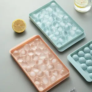 Spherical Ice Cube Tray With Lid 33 Grid Plastic Large Round Ball Ice Maker Mold For Chilled Drinks Summer DIY Kitchen Gadgets