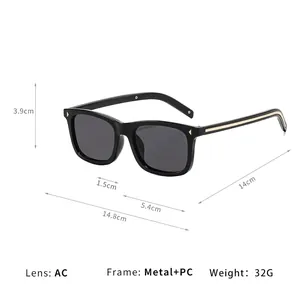 Lunettes de soleil carrées vintage avec dimensions précises et matériaux