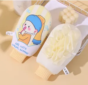 Double-sided cartoon bath glove with Girl with a Pearl Earring design