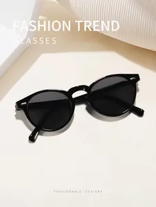 Detailed view of high-quality black round frame sunglasses with UV400 protective lenses