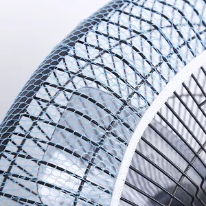 Close-up of blue mesh fan safety cover for child protection