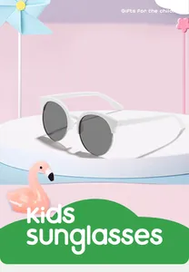 Detailansicht der stylischen runden Kinder-Sonnenbrille mit weißem Halbrand-Metallrahmen